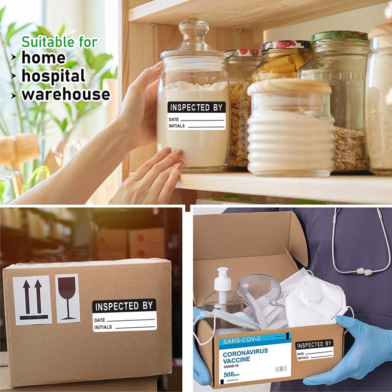 Hybsk White and Black Inspected by Labels for Inventory 1 x 2 Inch Rectangle 500 Adhesive Stickers On A Roll - Image 5